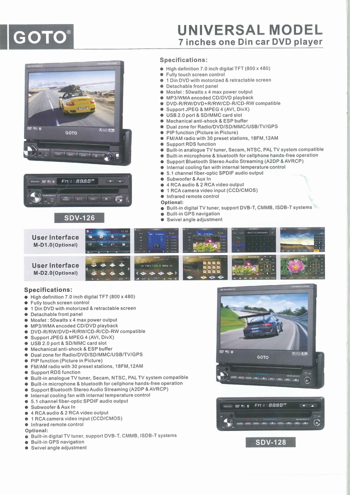 CAR MULTIMEDIA PLAYER PRODUCT CATALOGUE SDV126/SDV128